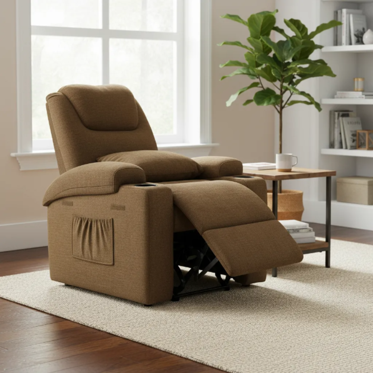 Sillón Masajeador Reclinable, Calentador y con Elevador Electrico Color Chocolate