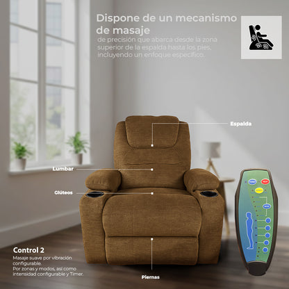 Sillón Masajeador Reclinable, Calentador y con Elevador Electrico Color Chocolate