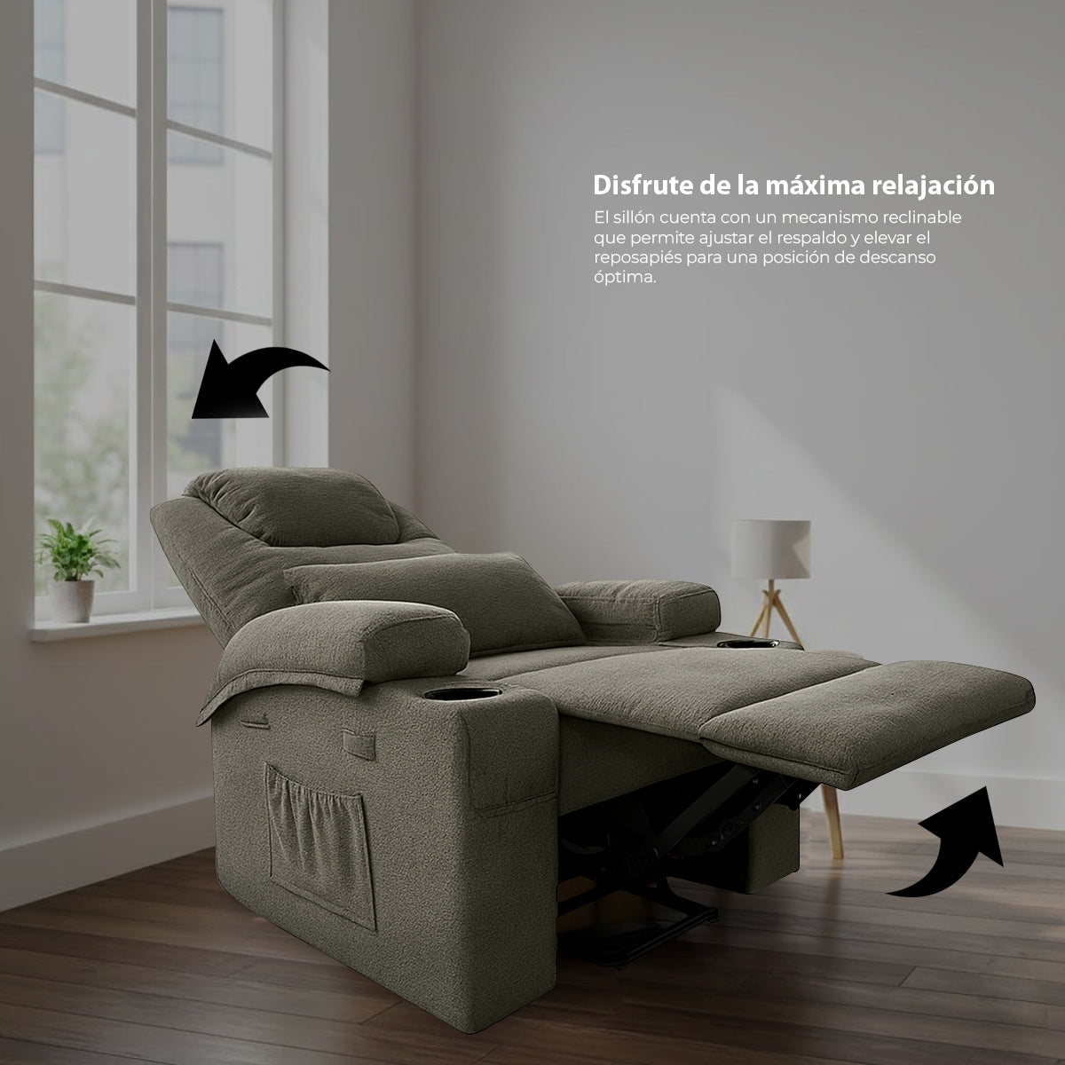 Sillón Masajeador, Reclinable, Calentador y Elevador Eléctrico Gris