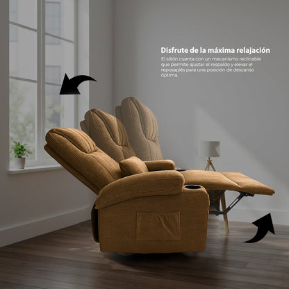 Sillón Masajeador Reclinable, Calentador y con Elevador Electrico Color Chocolate